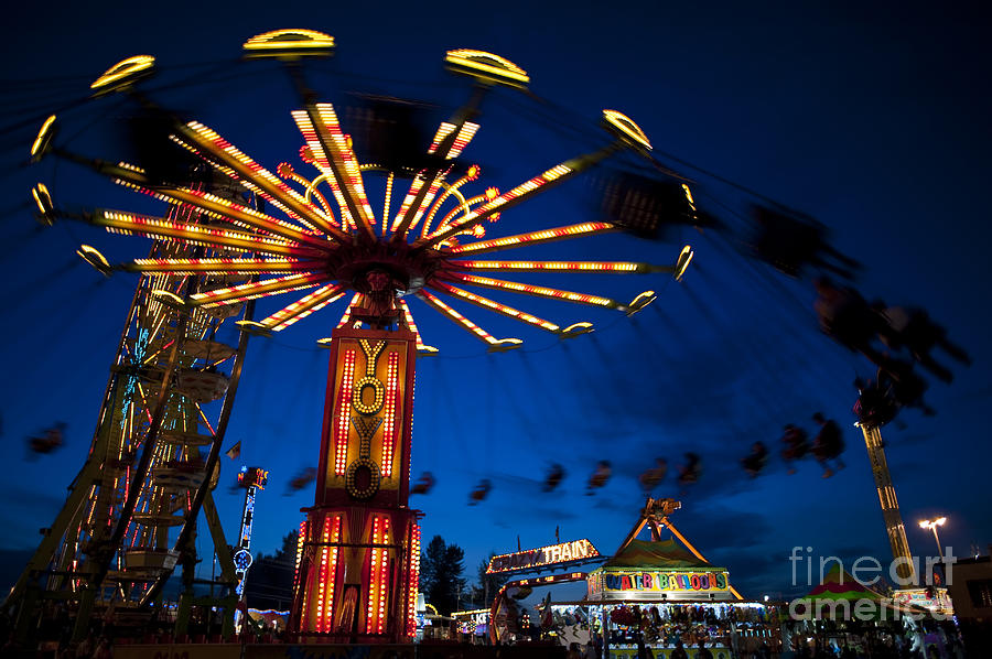 Evergreen State Fair Rides At Night Photograph by Jim Corwin Fine Art