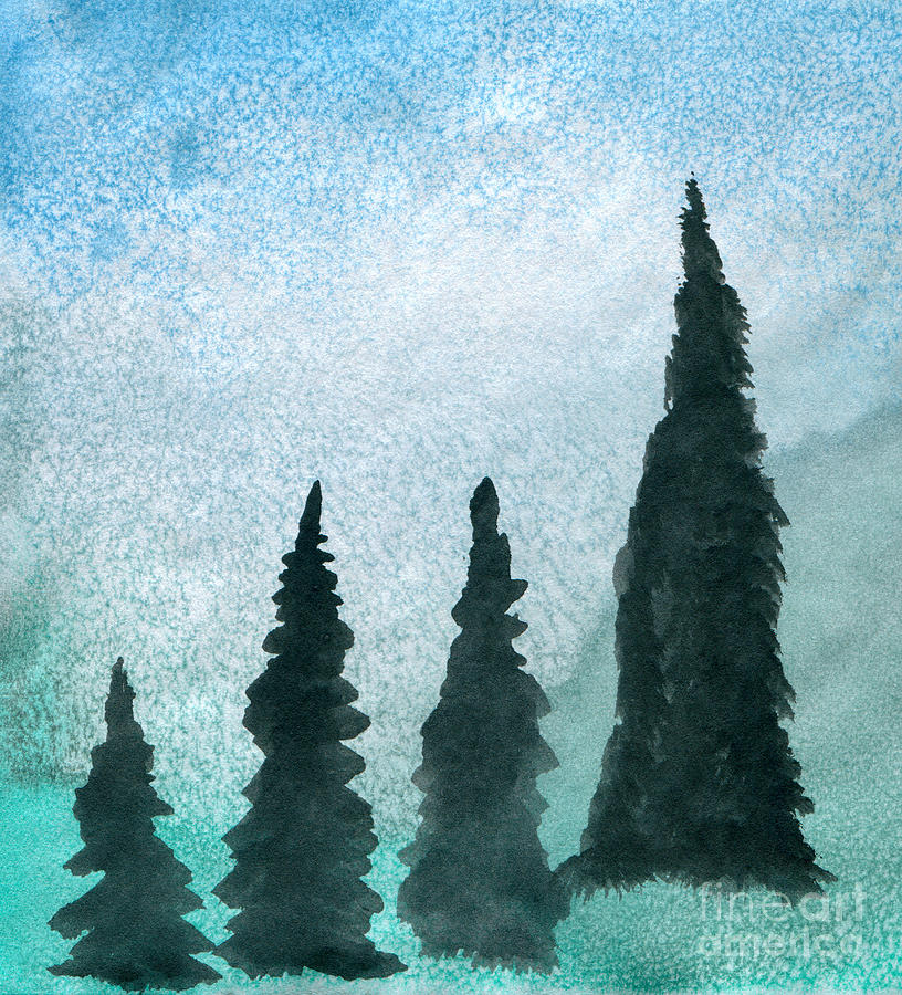 Evergreens on Green and Blue Landscape #1 Painting by R Kyllo