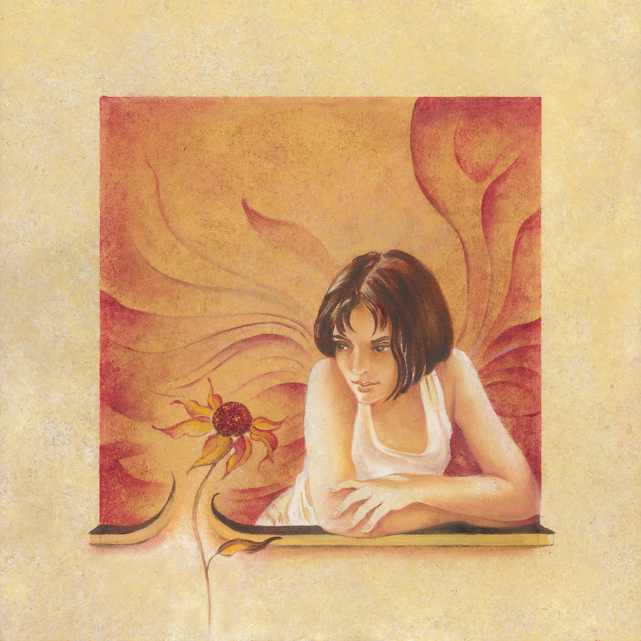 Flowers Still Life Painting - Everyday Angel with Flower by Anna Ewa Miarczynska