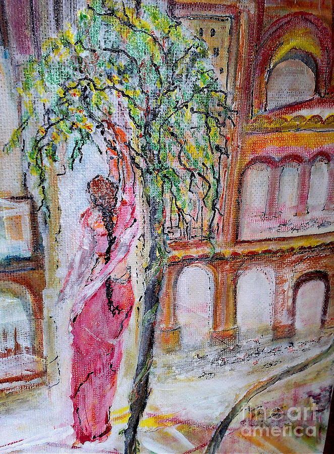 Everyday she collects flowers for her God Painting by Subrata Bose