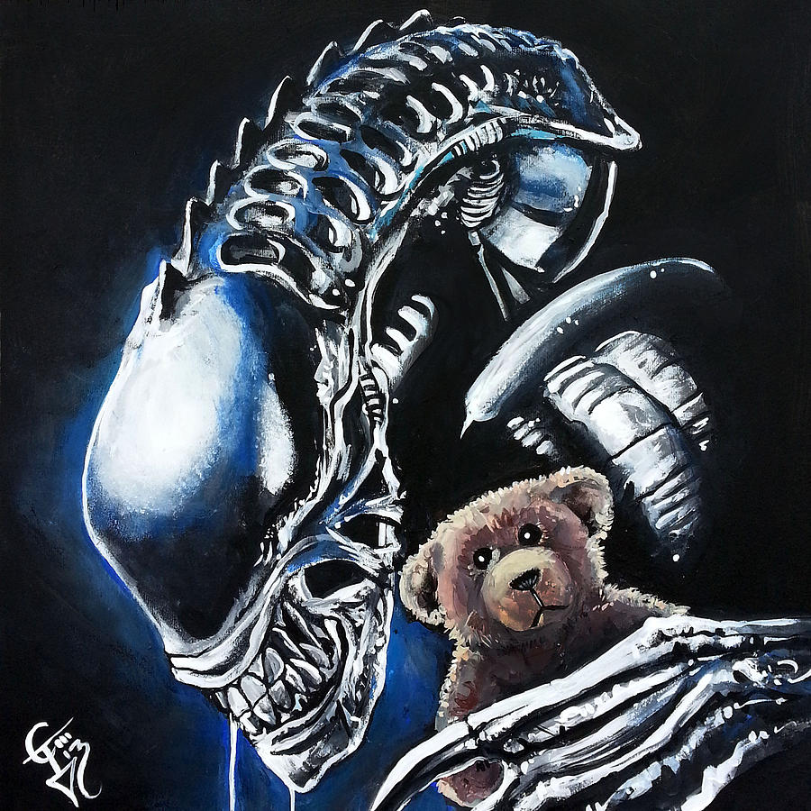 Alien Painting - Everyone Needs a Teddy Bear by Tom Carlton