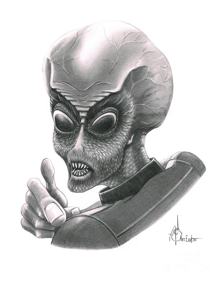 Evil Alien From Space Drawing by Murphy Elliott