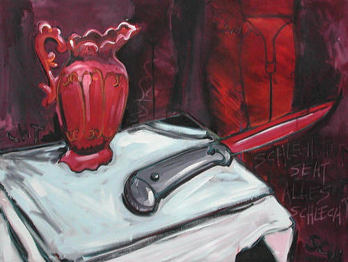 Knife Still Life Painting - Evil Sees Everything Evil by Rollin Kocsis