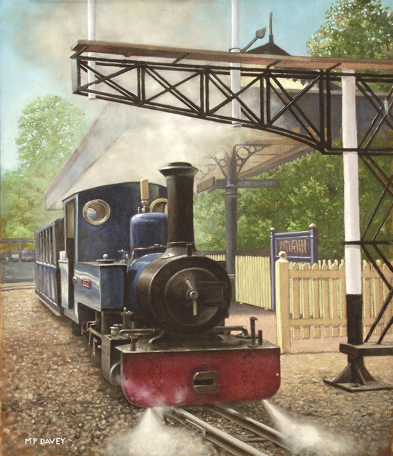 Vintage Painting - Exbury Gardens Narrow Gauge Steam Locomotive by Martin Davey