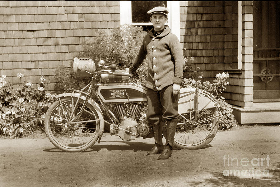 Excalibur Photograph - Excalibur Motorcycle California circa 1915 by Monterey County Historical Society