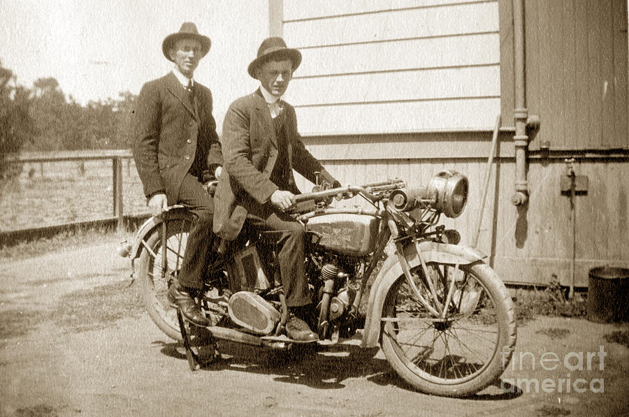 Sepia Photograph - Excalibur Motorcycle circa 1920 by Monterey County Historical Society