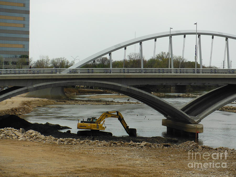 Excavator Under Bridge And Lowhead Dam Removal Columbus Ohio  Photograph by Paddy Shaffer