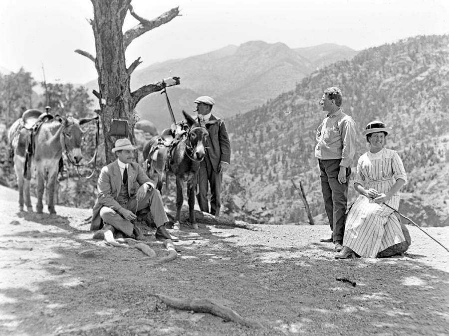 Excursion into the Rockies Tourists and Mules c 1915 Photograph by A Macarthur Gurmankin