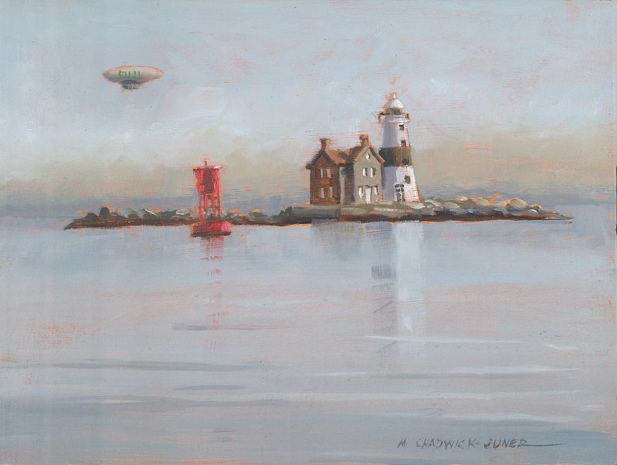 Execution Lighthouse with Fuji Blimp Painting by Marguerite Chadwick-Juner