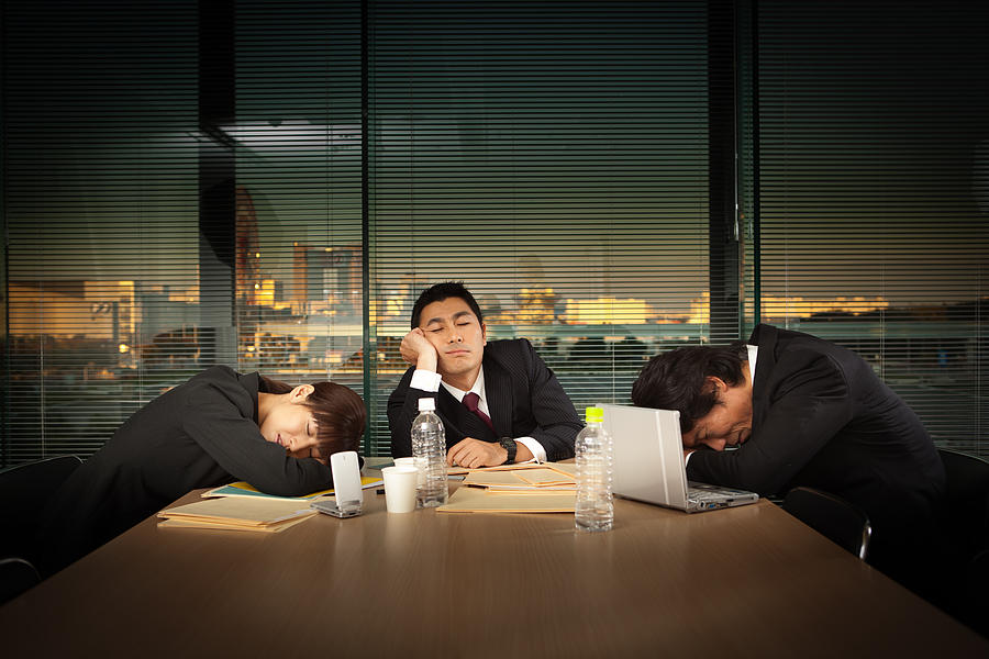 Exhausted Japanese Business Office Workers in Meeting Horizontal Photograph by YinYang