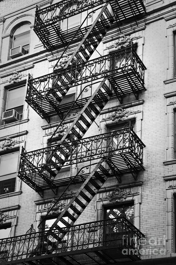 Architecture Photograph - Exit, fire escape stairs in New York by Delphimages Photo Creations