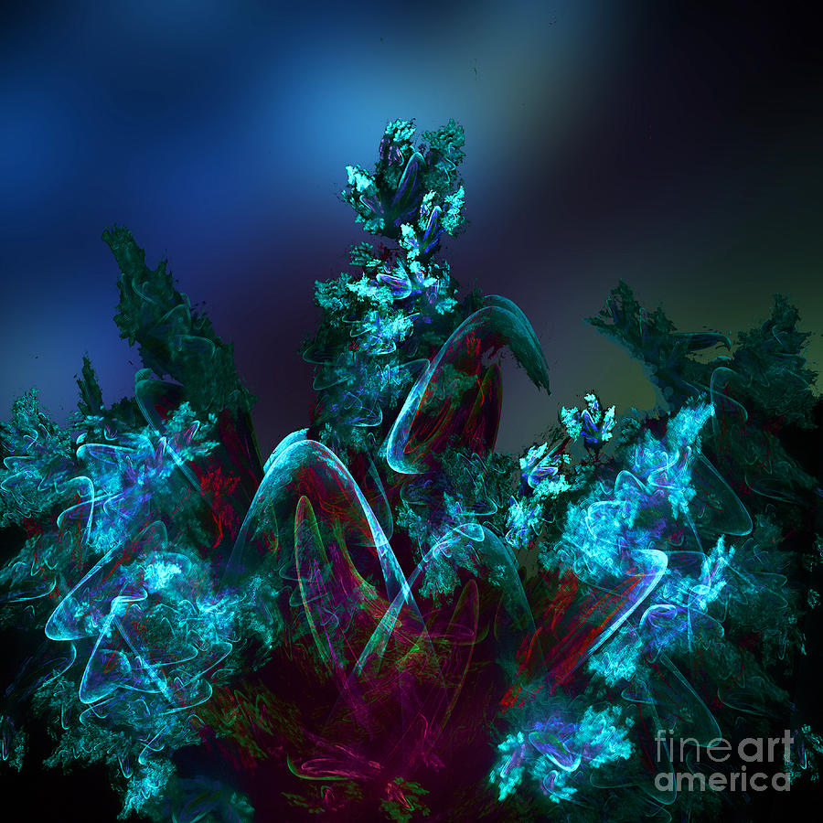 Abstract Digital Art - Exotic Flower in Moonlight by Klara Acel