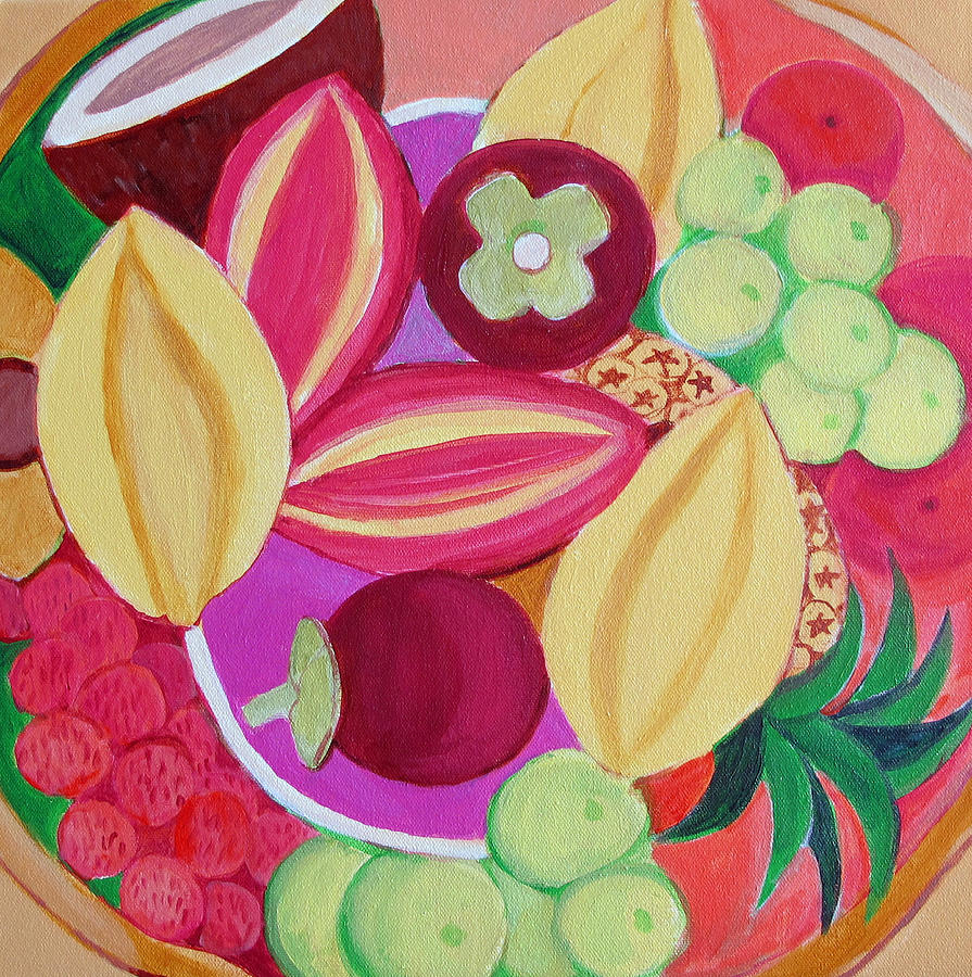 Aerial View Painting - Exotic Fruit Bowl by Toni Silber-Delerive