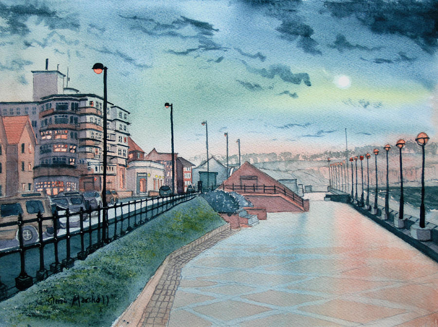 Glenn Marshall Artist Painting - Expanse Hotel and South Promenade in Bridlington by Glenn Marshall