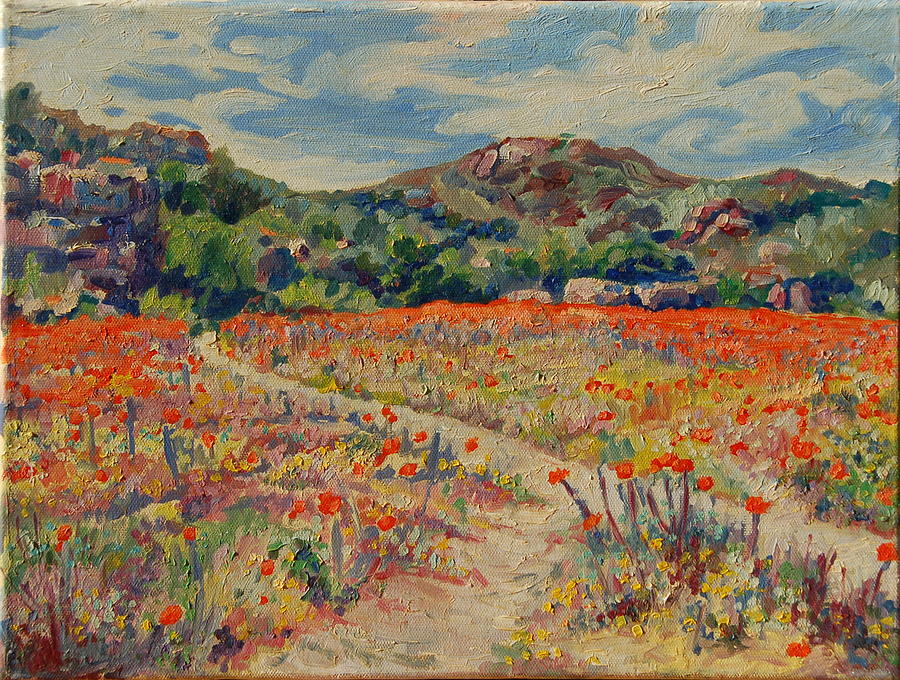Expanse of Orange Desert Flowers with Hills Painting by Thomas Bertram POOLE