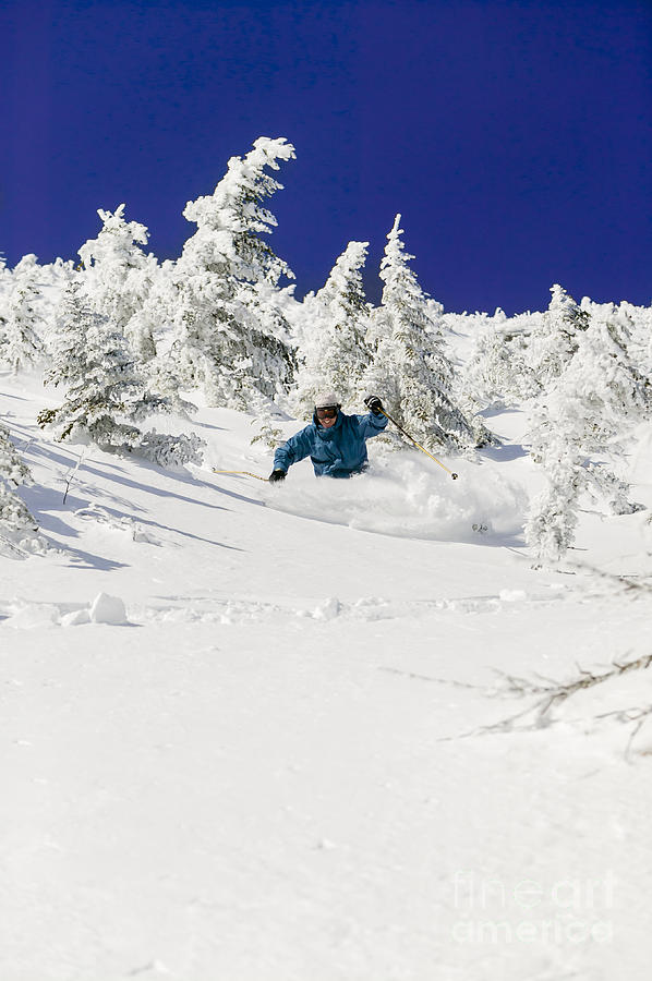 Expert skier skiing powder Stowe Vermont USA Photograph by Don Landwehrle