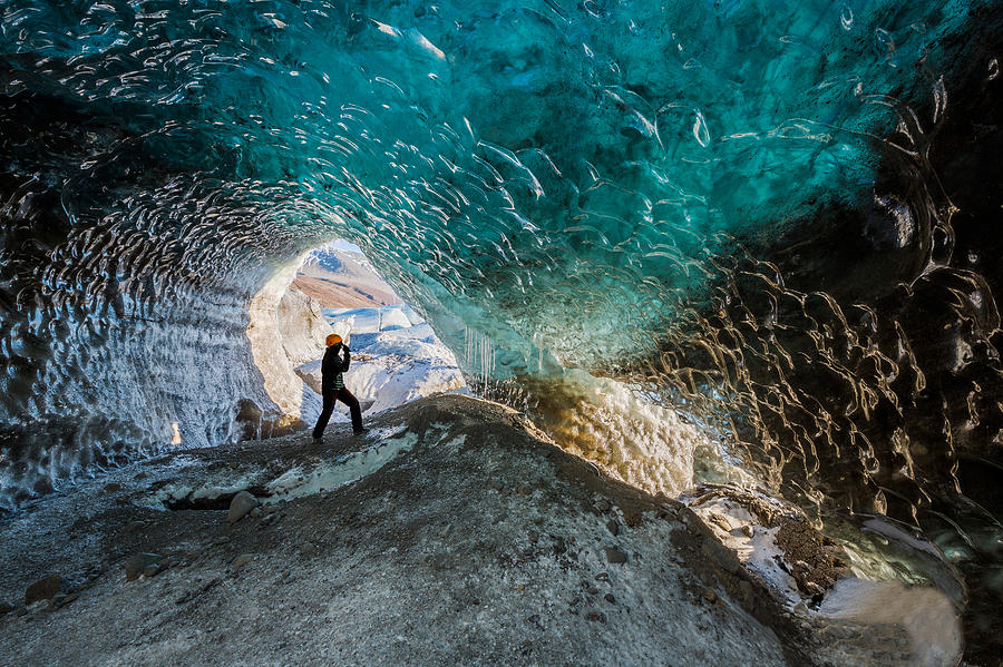 Nature Photograph - Exploring A Glacial Ice Cave by Panoramic Images