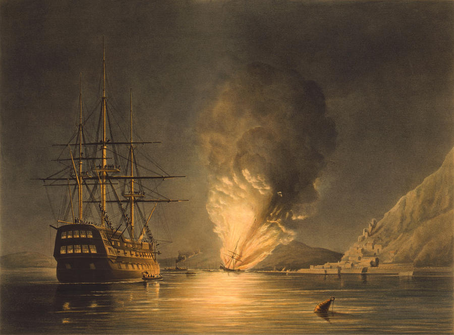 Uss Missouri Painting - Explosion Of The USS Steam Frigate Missouri by War Is Hell Store