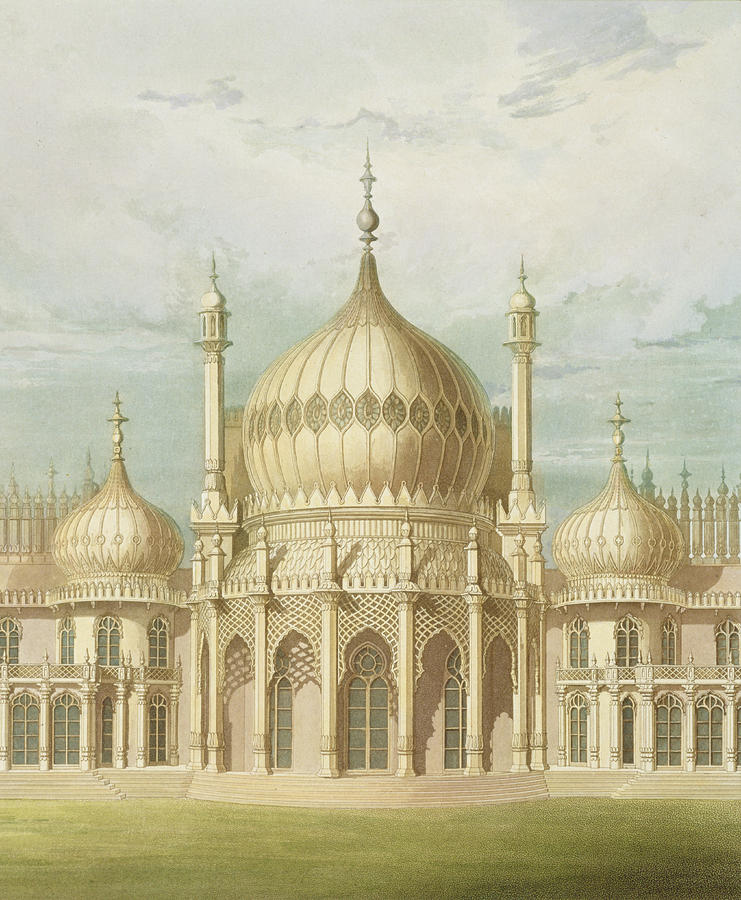 Exterior of the Saloon from Views of the Royal Pavilion Painting by John Nash