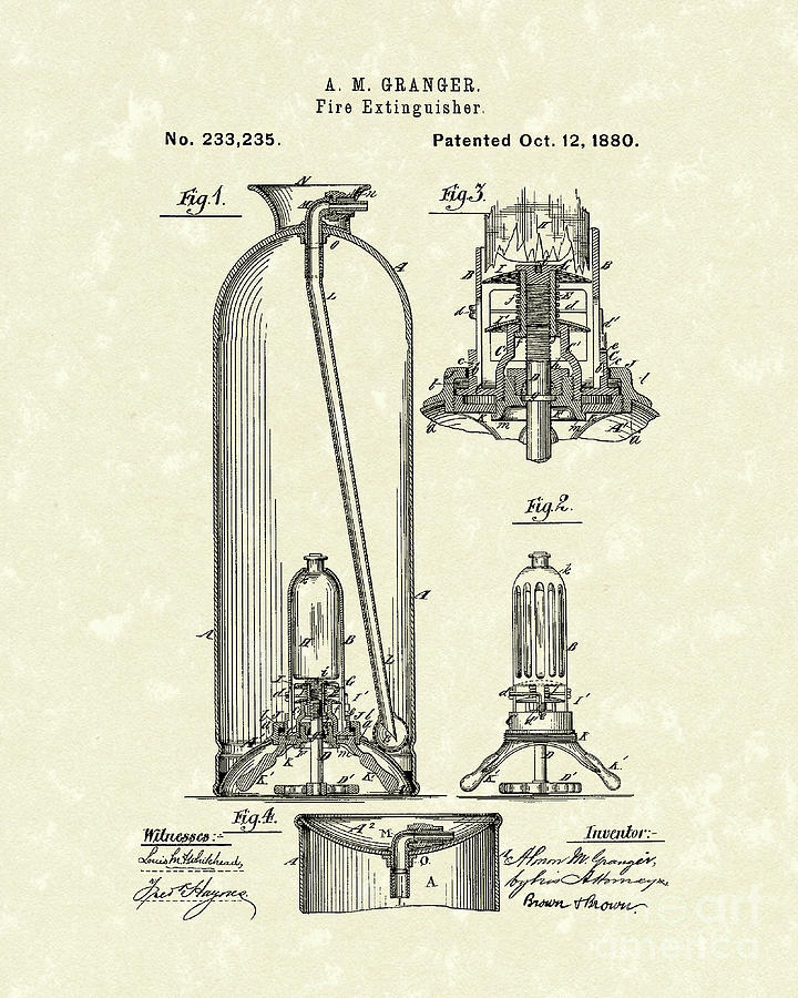Extinguisher 1880 Patent Art Drawing by Prior Art Design