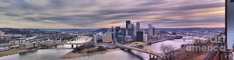 Pittsburgh Skyline Photograph - Extra Wide Purple Pittsburgh Panorama by Adam Jewell