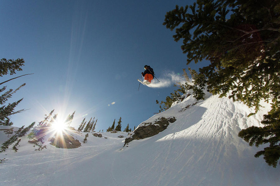 Extreme Skier Jumping Off Cliff Photograph by Wray Sinclair Extreme Skier Jumping Off Cliff Photograph by Wray Sinclair