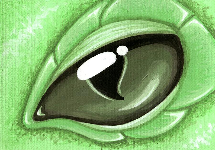 Green Dragon Painting - Eye Of The Mint Green Dragon Hatchling by Elaina  Wagner