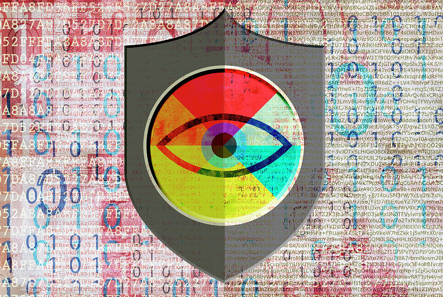 Eye On Shield Over Encrypted Computer Photograph by Ikon Images