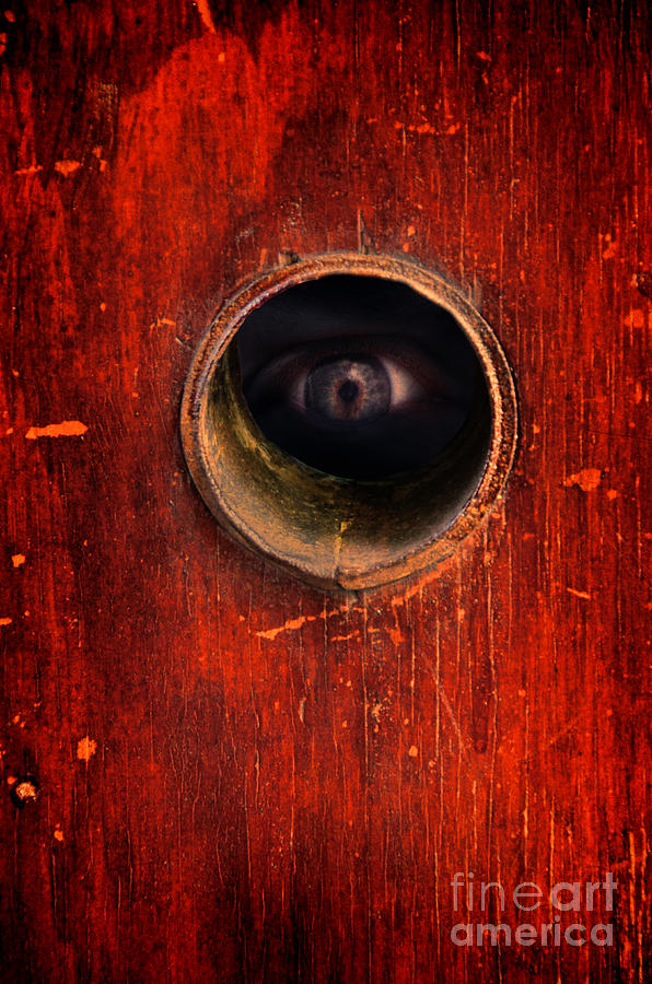 Vintage Photograph - Eye Through Hole in a Door by Jill Battaglia