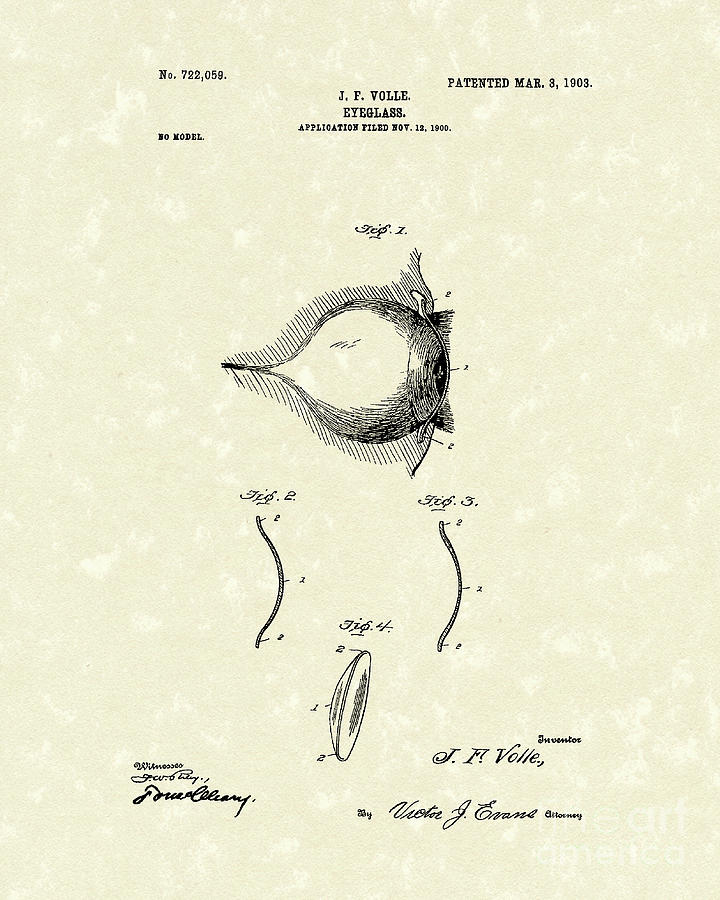 Eyeglass 1903 Patent Art Drawing by Prior Art Design