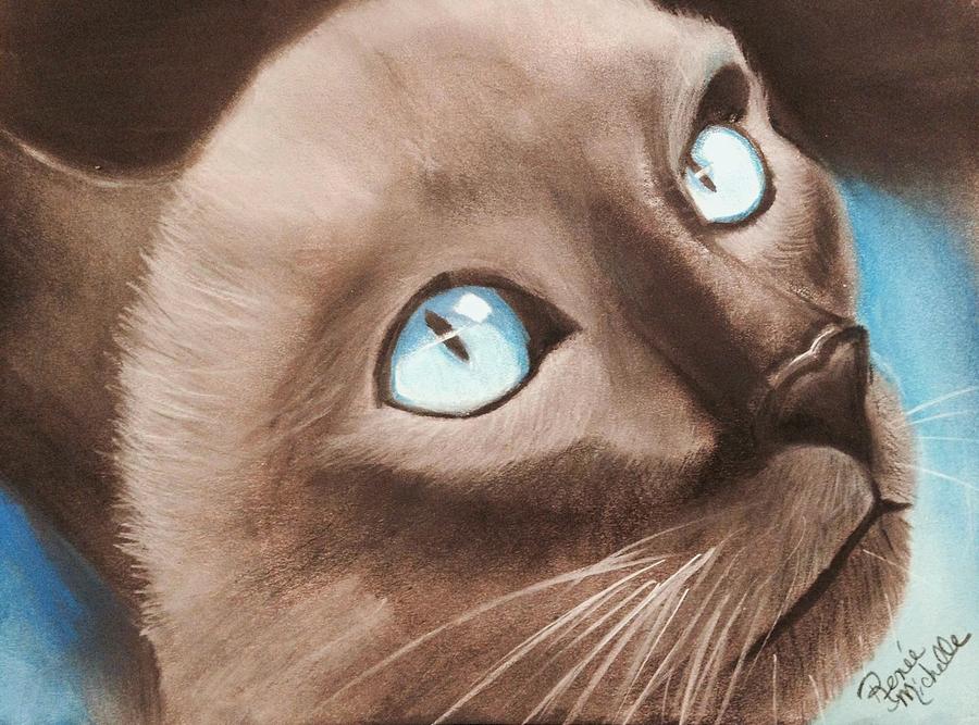 Cat Pastel - Eyeing the Canary by Renee Michelle Wenker