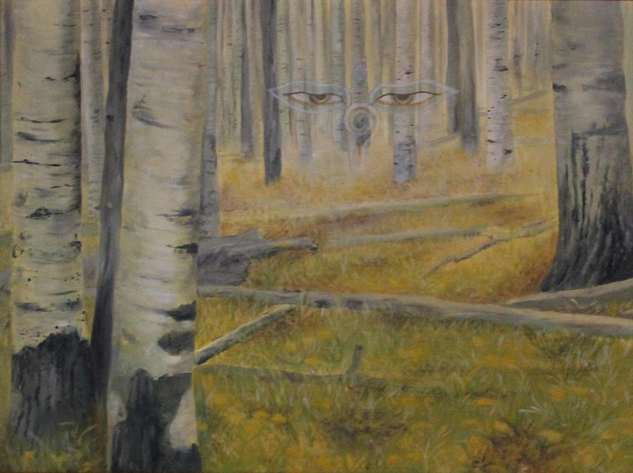 Eyes in the Aspens Painting by Catherine Weser