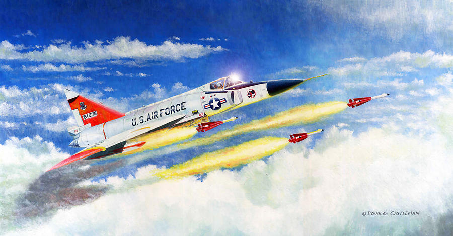 F-102A with Falcons Painting by Douglas Castleman