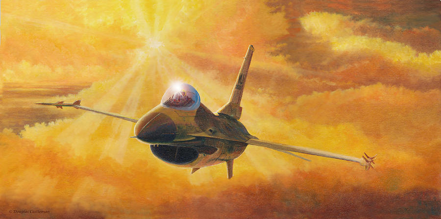 F-16 in Clouds Painting by Douglas Castleman
