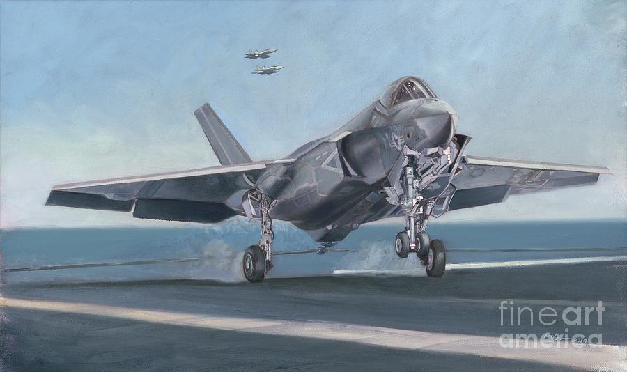 F-35c Painting - F-35C Carrier Landing by Stephen Roberson