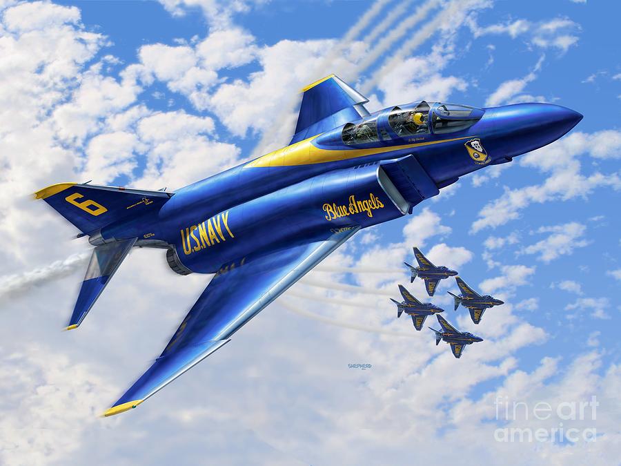 F-4 Phantoms in Blue Digital Art by Stu Shepherd