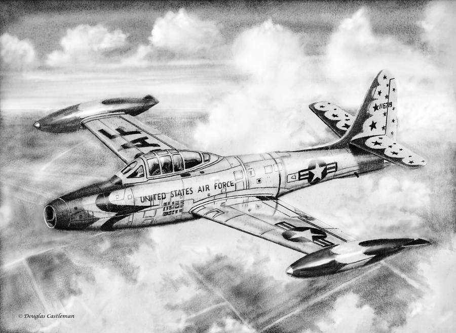 F-84G Thunderbird Drawing by Douglas Castleman