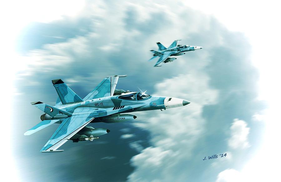 Jet Digital Art - F A 18C Hornet Fighting Omars VFC12 by John Wills