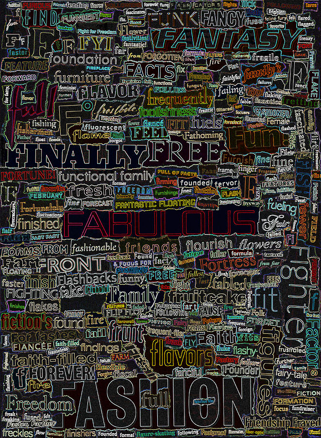 F - Words -i- Mixed Media by Kenneth James