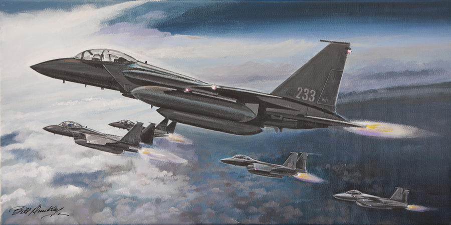 Sunset Painting - F15s on a Mission by Bill Dunkley