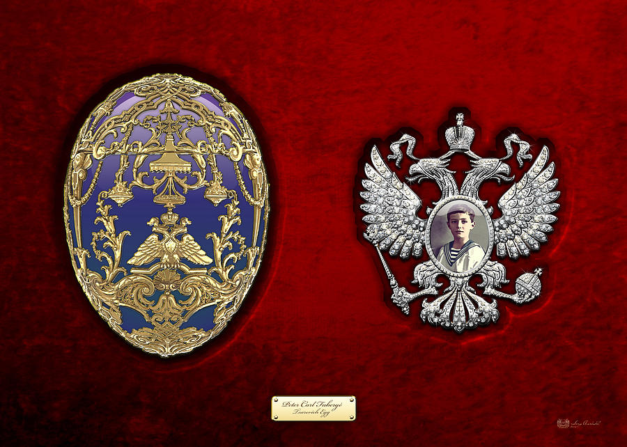 Faberge Tsarevich Egg with Surprise on Red Velvet Digital Art by Serge Averbukh