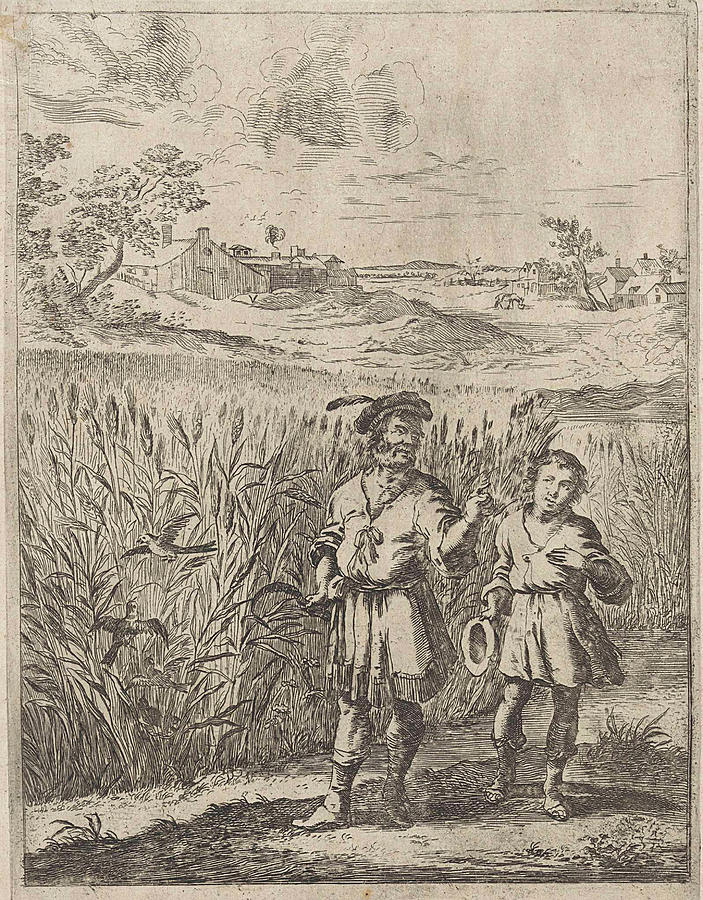Fables Drawing - Fable Of The Lark And Her Boy, Print Maker Dirk Stoop by Dirk Stoop And John Ogilby