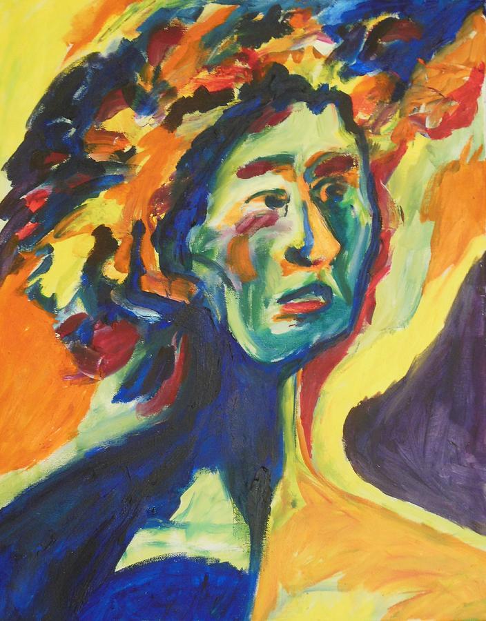 Face in Blue Terror Painting by Esther Newman-Cohen