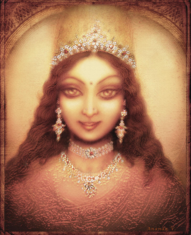 Vintage Mixed Media - Face of the Goddess Durga  by Ananda Vdovic