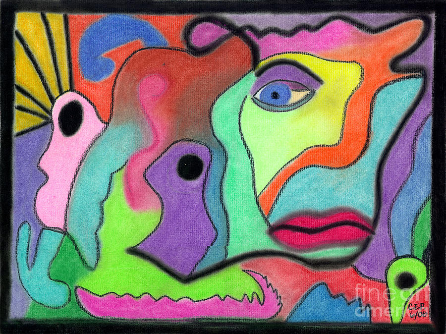 Face With Shapes Pastel by Christine Perry