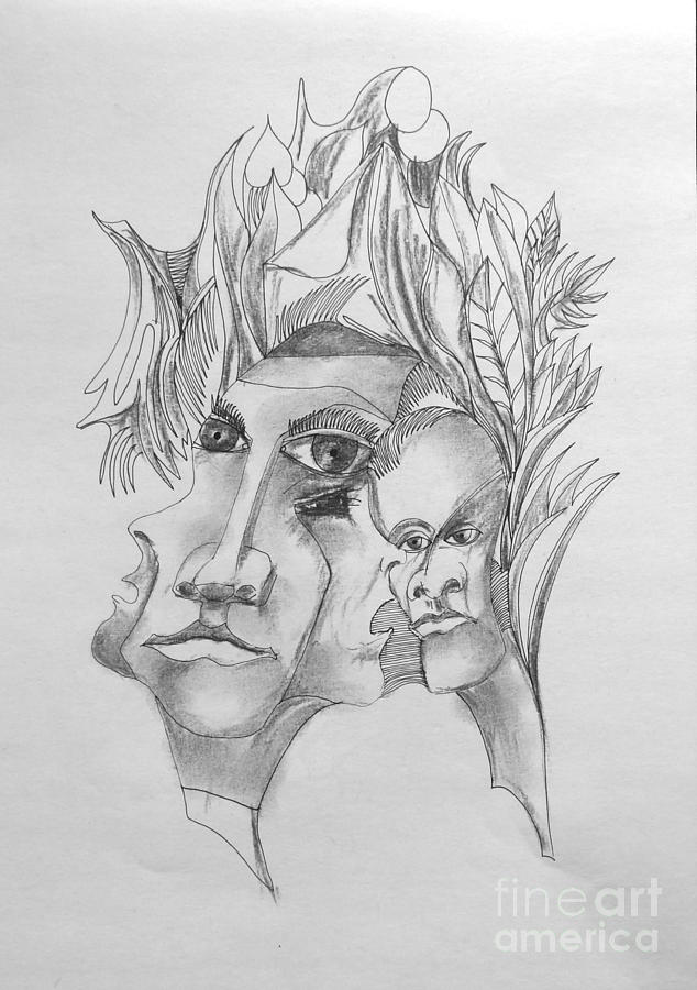 Faces and other forms 3 Drawing by Padamvir Singh