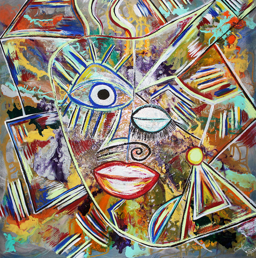 Abstract Mixed Media - Faces in Life - Just smile by Artista Elisabet