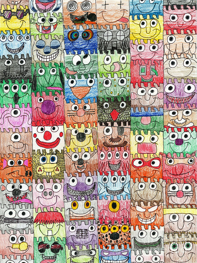 Faces Puzzle Poster Drawing by Paul Fields