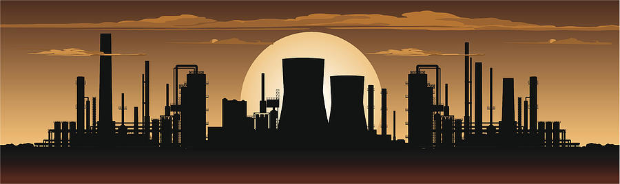 Factory Panorama at Night Drawing by Youst