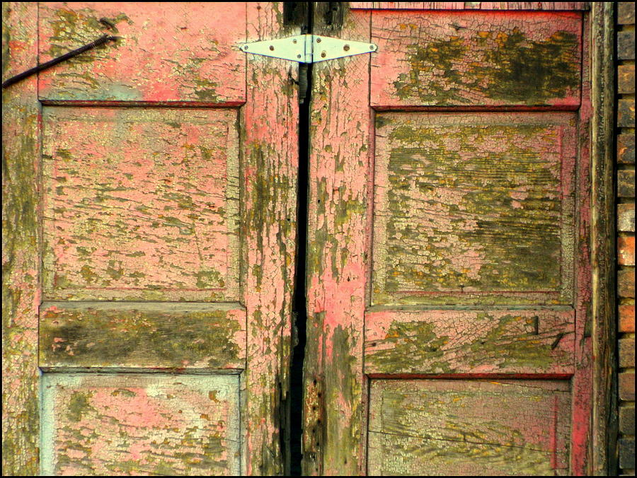 Faded Red Garage Doors Photograph by Kathy Barney